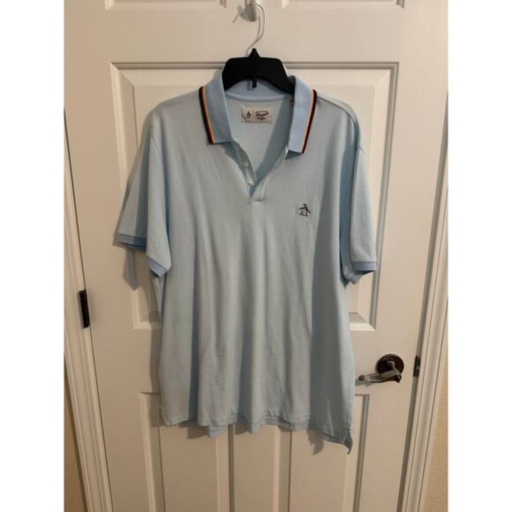 Penguin by Muningswear 100% Cotton Polo Light Blue Rainbow Collar XL
